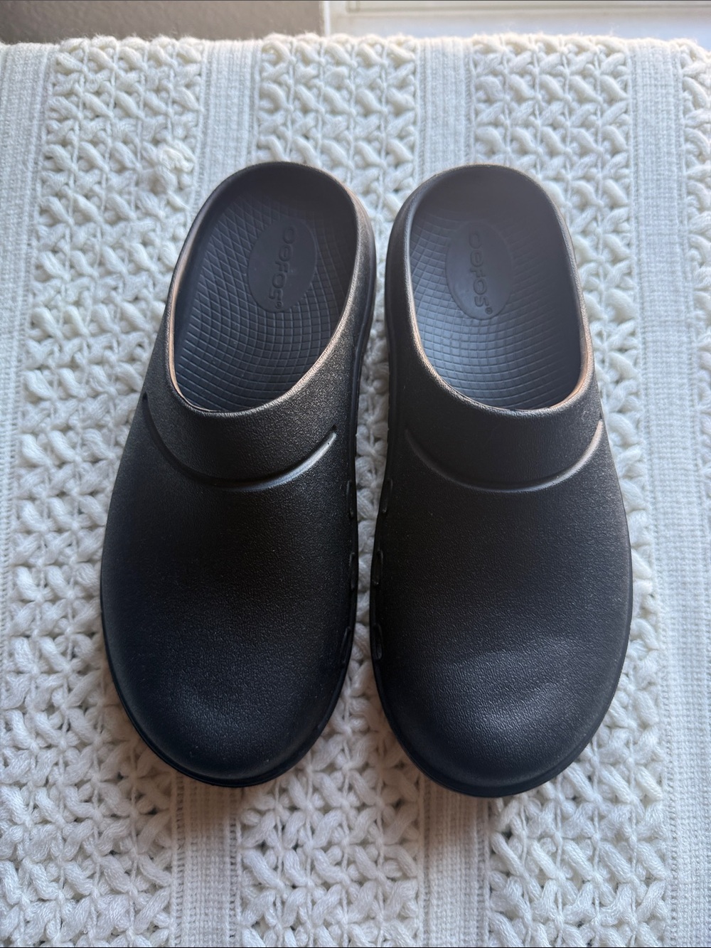 Oofos Black Slip-On Clog Shoes